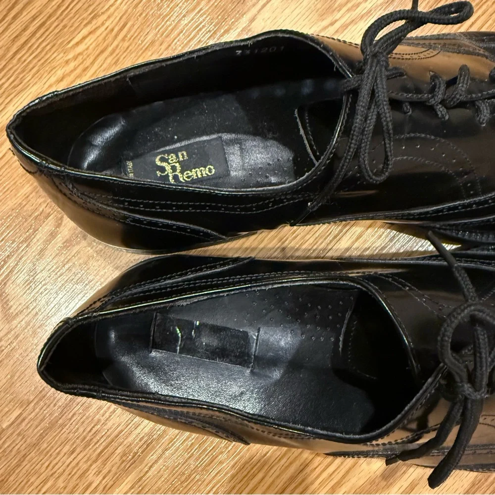 San Remo Black Leather Wing Tips Lace Up Dress Shoes 12M‎ Made in Italy